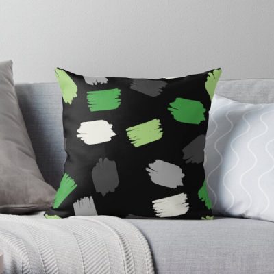 Aro Pride Short Paintstrokes on Black Throw Pillow RB1901 product Offical Aromantic Flag Merch